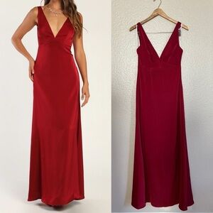 Extravagance Wine Red Satin Button-Back Maxi Dress NWOT Small